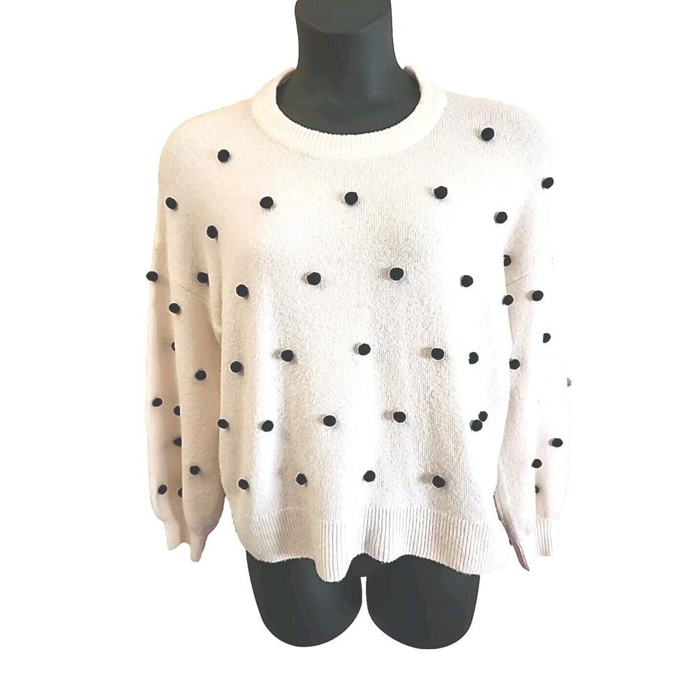 Madewell Sweater Antique Cream Womens M Brockton Bobble Pullover/ Blue Bobbles